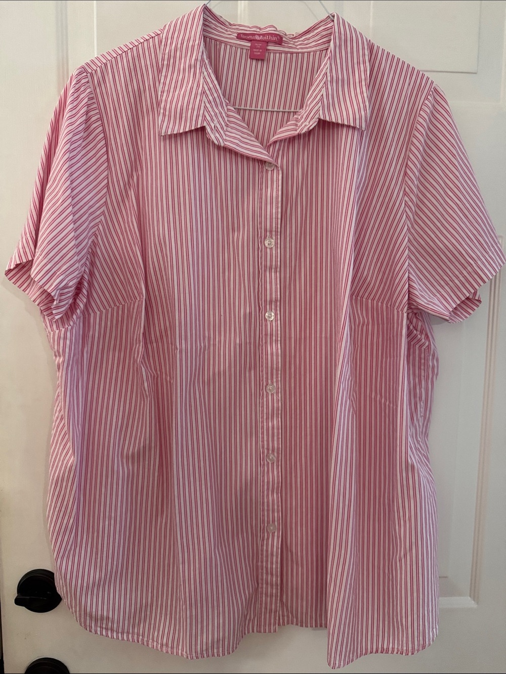 Woman Within Pink and White Striped Short-Sleeve Button-front Shirt Sz 2X